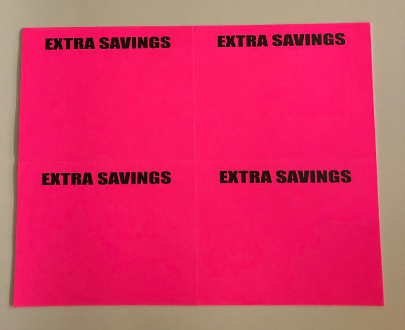Pink Extra Savings Shelf Signs Price Cards Laser Compatible Stock-400 signs