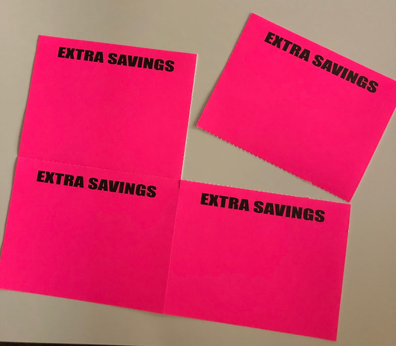 Pink Extra Savings Shelf Signs Price Cards Laser Compatible Stock-400 signs
