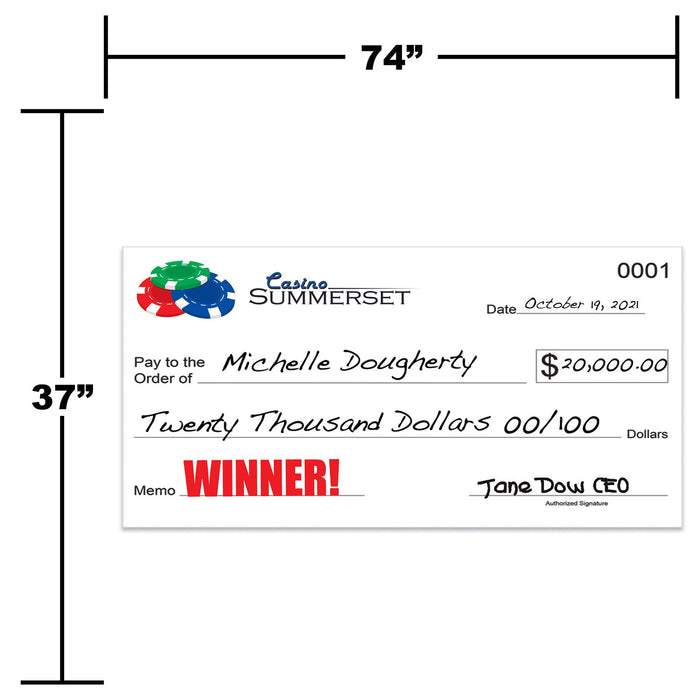 Dry Erase Jumbo Checks for Charity Donation Presentation or Contest Winners- 74"W