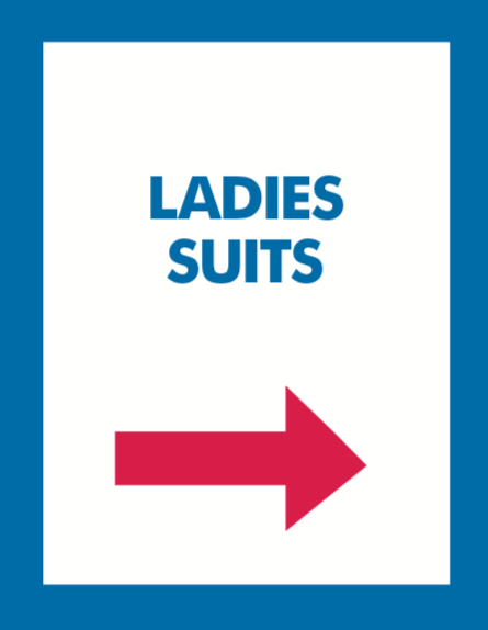 Thrift or Retail Floor Stand Stanchion Signs-ladies suits