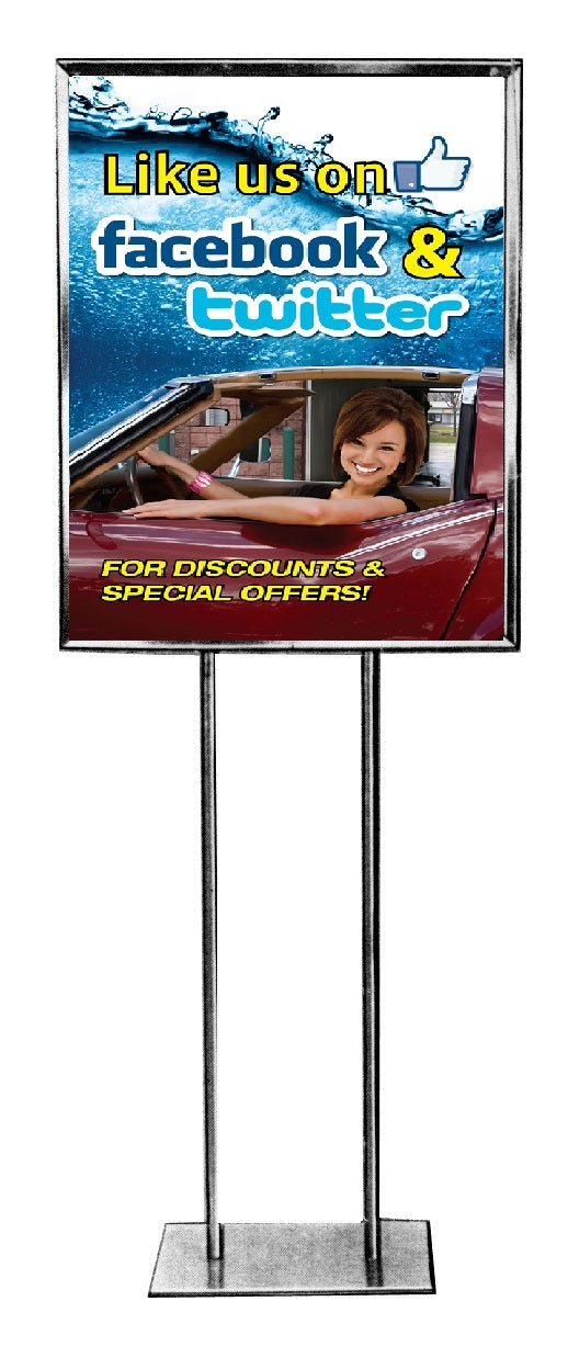 Like us on Facebook & Twitter Floor Stand Stanchion Sign-Poster