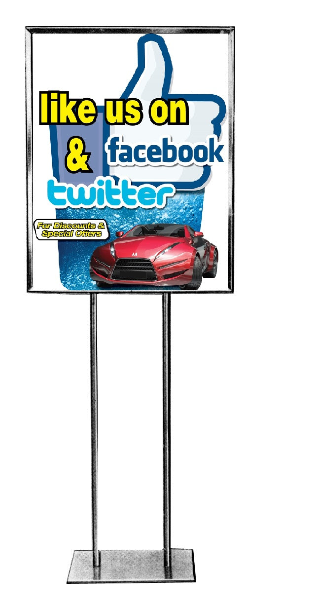 Like us on Facebook & Twitter Floor Stand Stanchion Sign-Poster