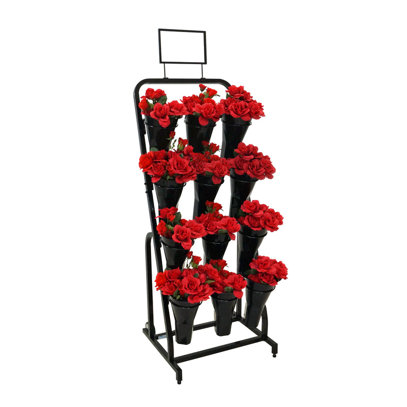 Black Metal 12 Vase Floral Bouquet Display Cart