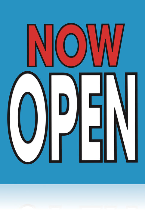 Now Open Window Sign Poster-22"x28"-Blue