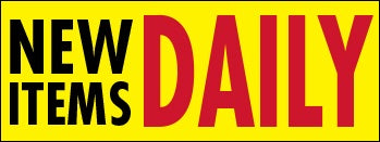 A red and yellow retail price sign that reads 'NEW ITEMS DAILY' in bold lettering on a yellow background.