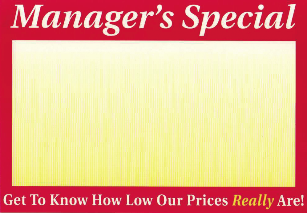 Manager's Special Shelf Signs-100 signs - screengemsinc