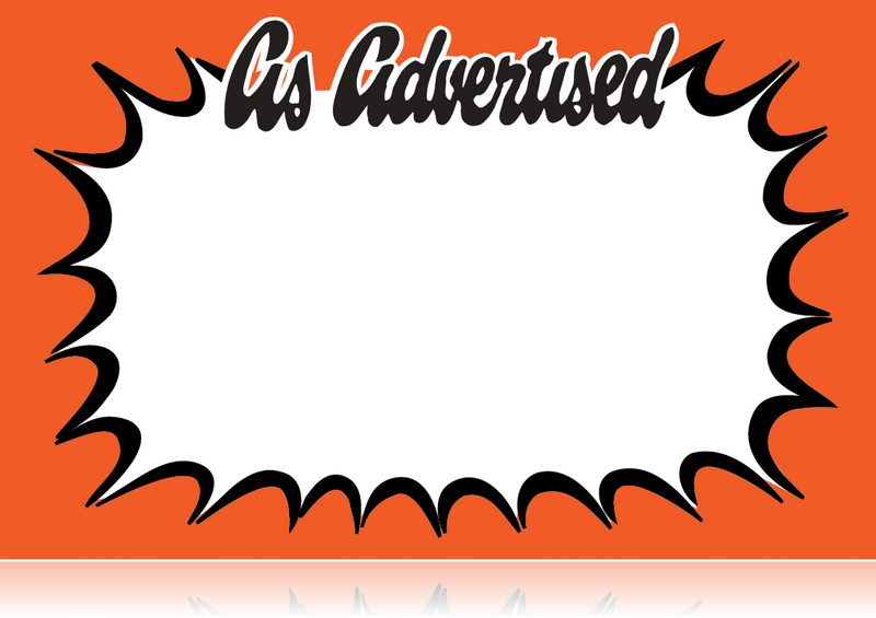 As Advertised Shelf Signs Price Cards-Fluorescent Orange 14"W x 11"H -100 signs - screengemsinc