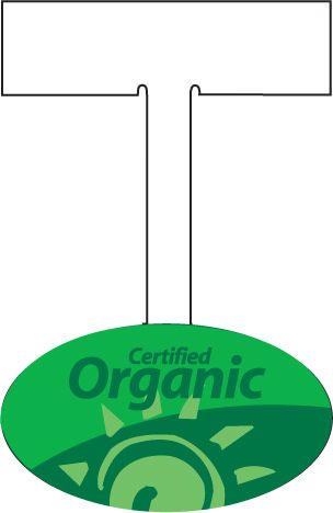 A green and white 'Certified Organic' label in the shape of a sunburst, designed for use as a shelf wobbler for organic products.