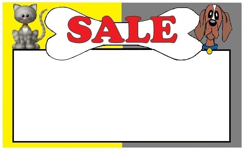 Pet Sale Shelf Signs Price Cards 11" W x 7" H -100 signs