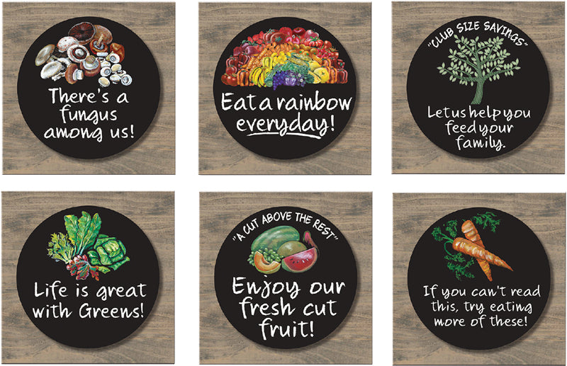 Produce Category Sign Set- 6 Different Signs With Hanging Hardware