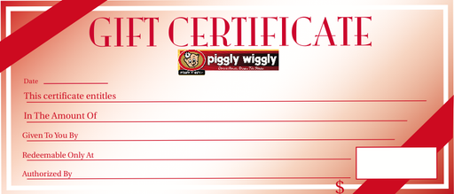 Piggly Wiggly Custom Printed Gift Certificates