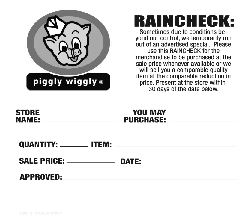 Piggly Wiggly Supermarket Rain Checks1000 — screengemsinc