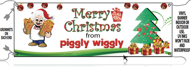 Piggly Wiggly Merry Christmas Vinyl Banner- 5'W x 3' H
