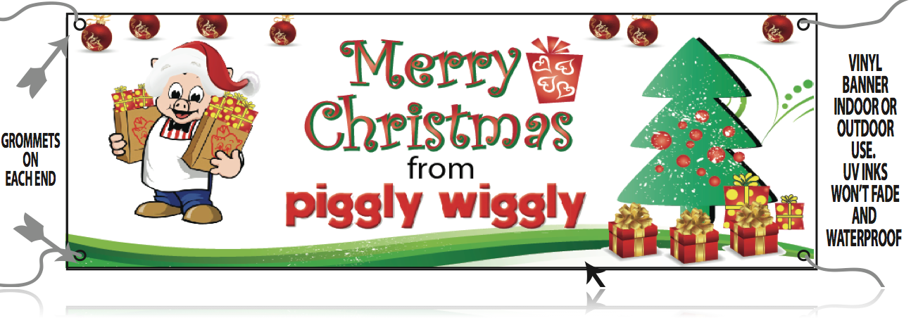 Piggly Wiggly Merry Christmas Vinyl Banner- 5'W x 3' H