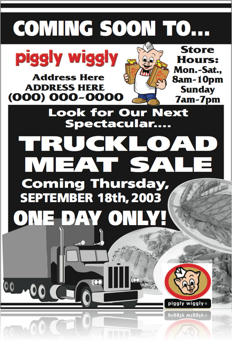 Piggly Wiggly Window Sign Poster-Custom Printed Meat Sale 36"W x 48"L