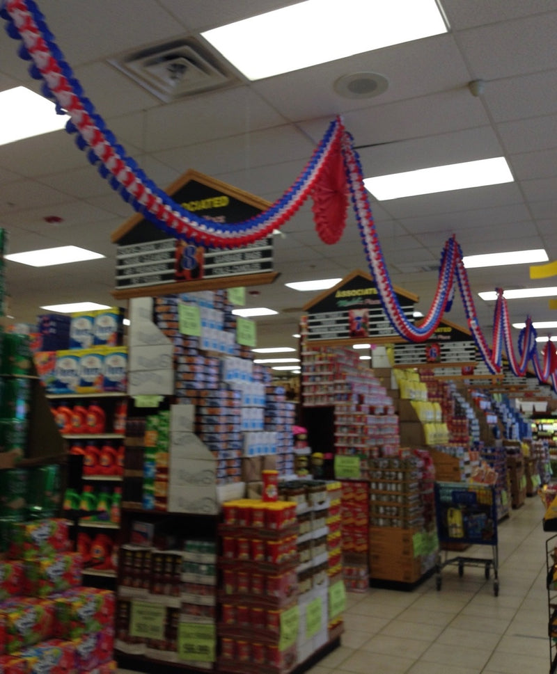 Patriotic Red White and Blue Tissue Display Fans
