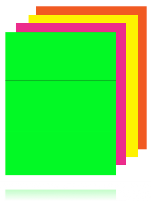 Rainbow Pack Fluorescent Shelf Signs -8.5"W x 11" H- 3 up per sheet -300 signs per pack - screengemsinc