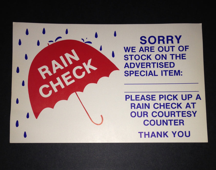 Rain Check Shelf Signs-11"W x 7"H- 100 signs