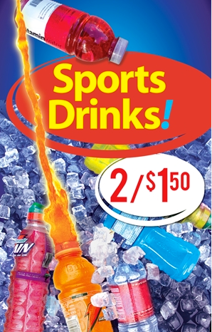 Sport Drinks Floor Stand Stanchion Signs-22" W x 28" H