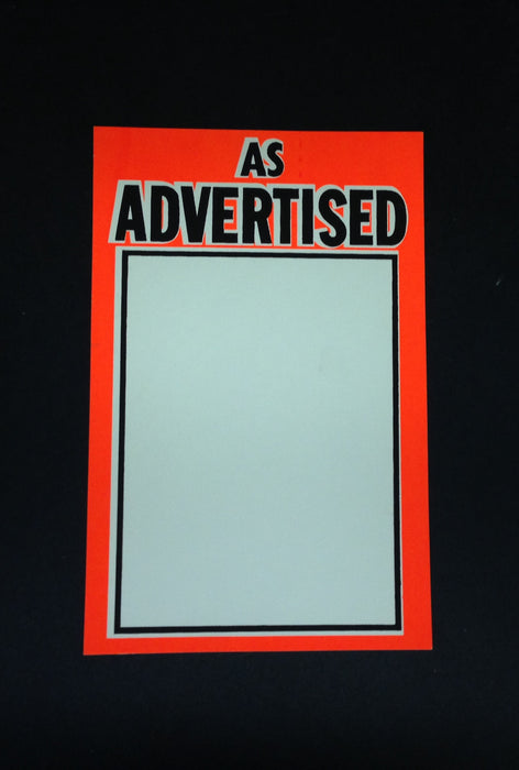 As Advertised Shelf Signs Price Cards-Orange Fluorescent  7"W x 11"H-100 signs