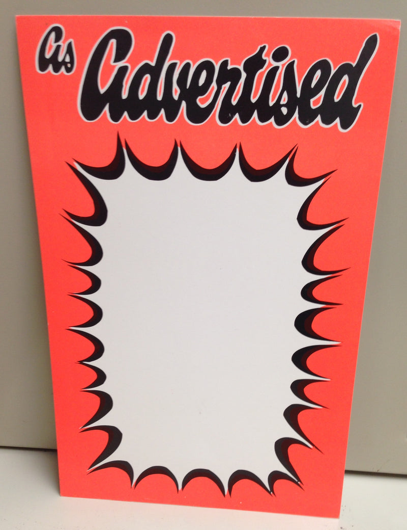As Advertised Shelf Signs Price Cards-Orange Fluorescent  7"W x 11"H-100 signs