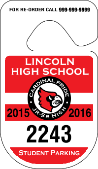 School Hanging Parking Permits-Custom Printed-Numbered -Rounded-125 pieces