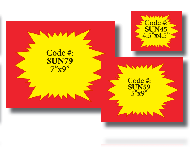Starburst Shelf Signs-Price Cards- 5.5" x 7"H Red and Yellow-100 signs - screengemsinc