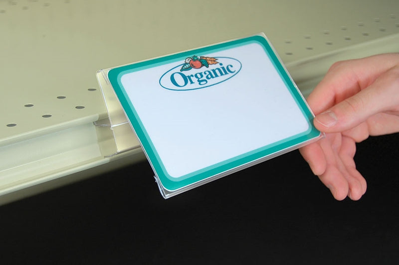 Sign Holders for Shelf Price Channels-Hinged