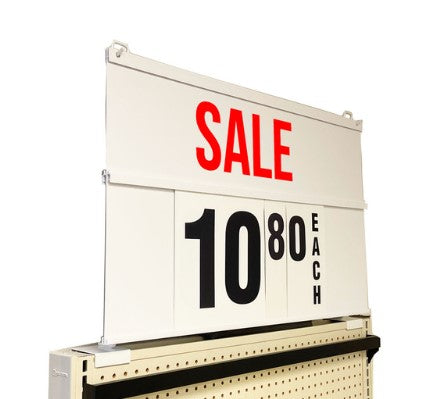 White Spiral Sign Board & Metal Gondola Brackets Kit