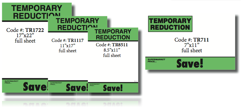 Temporary Reduction Shelf Signs Price Cards- 11"W x 7"H-100 signs - screengemsinc