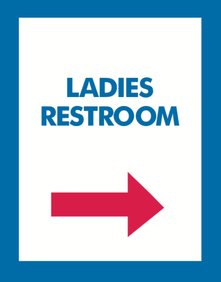 Thrift Store Floor Stand Stanchion Poster Signs-ladies restroom