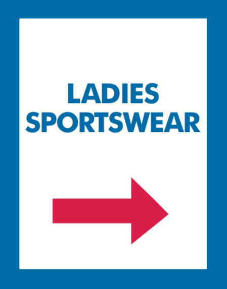 Thrift or Retail Floor Stand Stanchion Signs-Ladies Sportswear