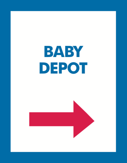 Thrift or Retail Floor Stand Stanchion Signs-Baby Depot