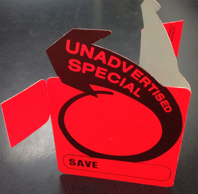 Unadvertised Die-Cut Special Aisle Violator Shelf Signs -100 signs