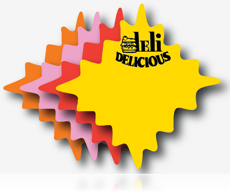 Deli Delicious Starburst Shelf Signs-100 signs - screengemsinc