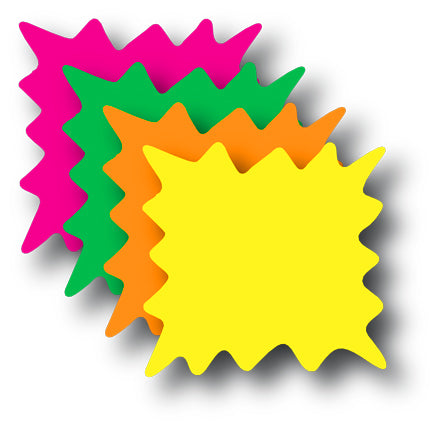 Rainbow Pack Die Cut Shaped Starburst Shelf Signs-Price Cards-  6"W x 6"H - screengemsinc