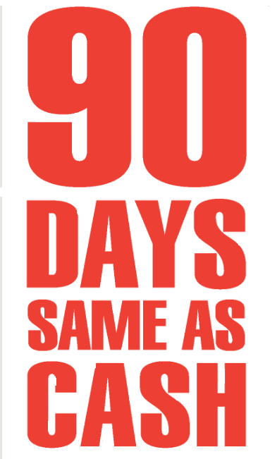 90 Days Same as Cash Window Signs Poster-36" W x 48" H