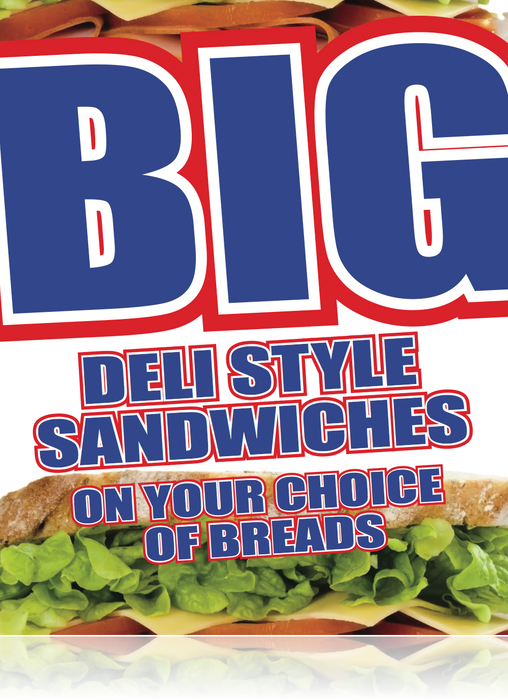 Deli Sandwiches Window Sign or Wall Poster-36"W x 48"H