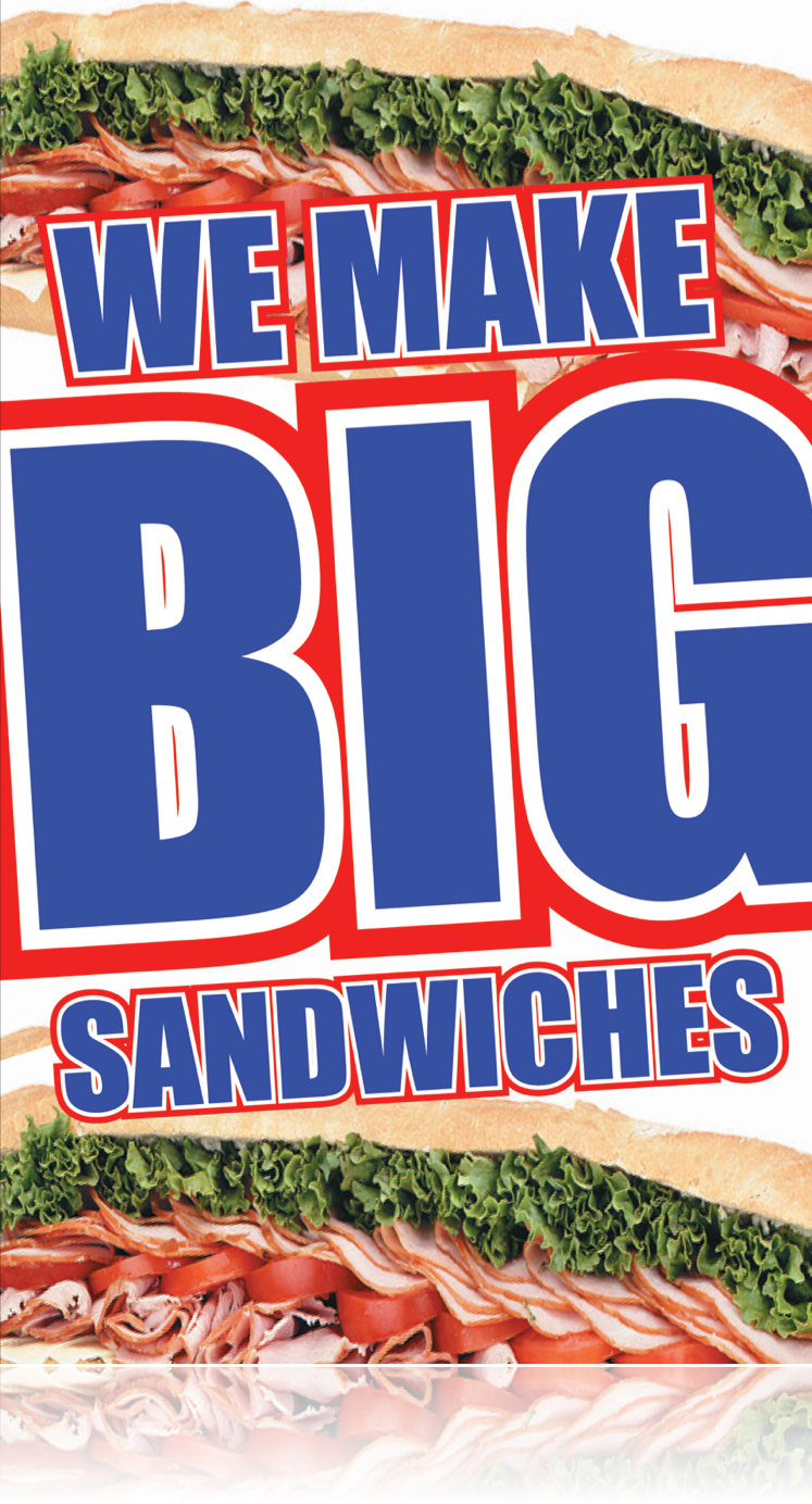 Deli Sandwiches Window Sign or Wall Poster-36"W x 48"H