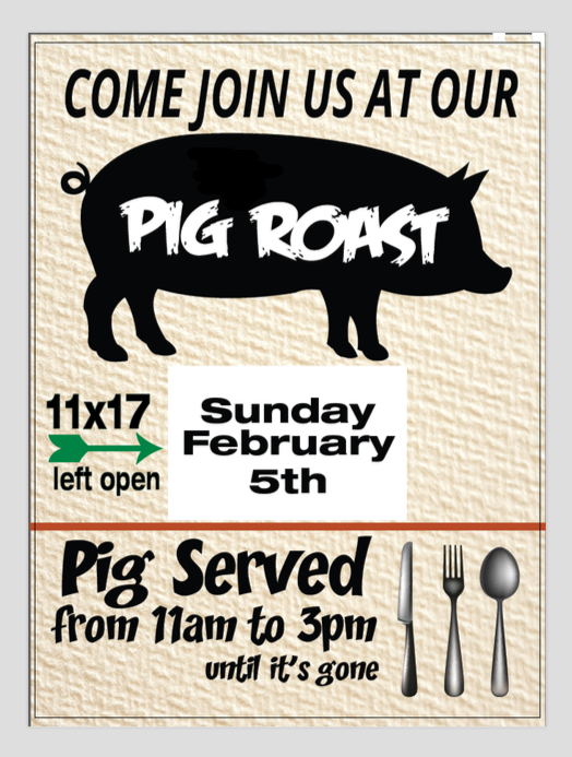 Pig Roast Window Signs or Wall Poster-36"W x 48"H