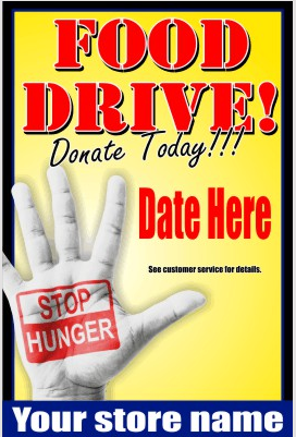 Food Drive Window Signs or Wall Poster-36"W x 48"H