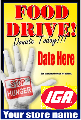 IGA Food Drive Window Signs Poster-36"W x 48"H
