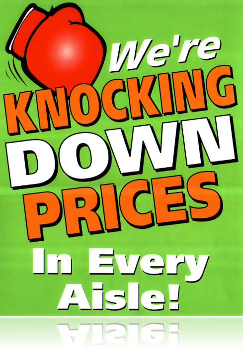 Knock Down Prices Window Sign- Poster-36" W x 48" H