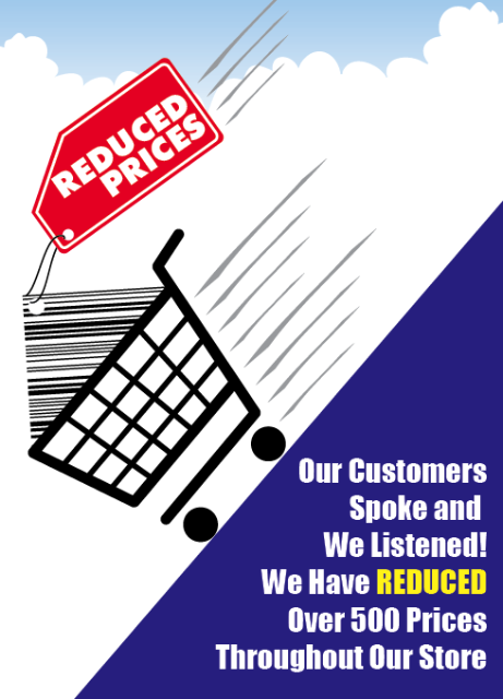 Reduced Prices Window Sign Poster 36"W x 48"H