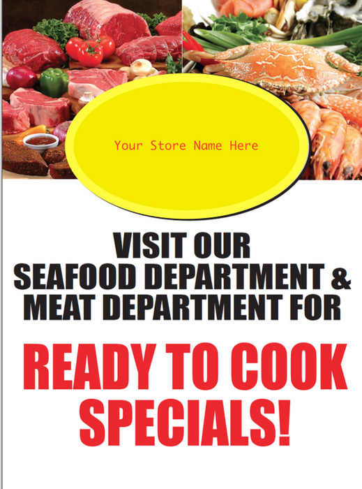 Seafood -Meat Department Window Signs Poster-36"W x 48"H