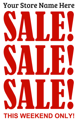 Weekend Sale Window Sign Wall Poster-11"W x 17"H-4 pieces