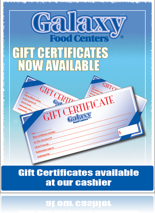 Galaxy Food Centers Gift Certificate Window Poster-36"W x 48"H