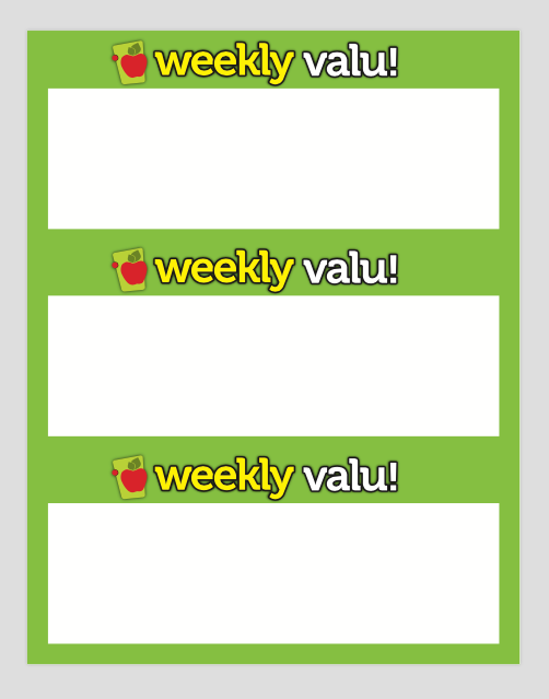 Weekly Valu 3 UP Laser Compatible Shelf Signs Price Cards-3000 signs