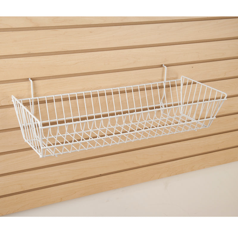 White Wire Sloping Baskets Fixtures for Gridwall, Slatwall, Pegboards-6 pieces