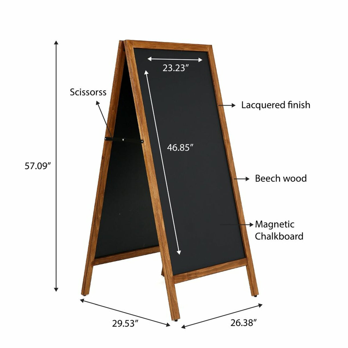 A Frame Wood Sidewalk Sign Holder with Magnetic -23.6" x 57.09 ...